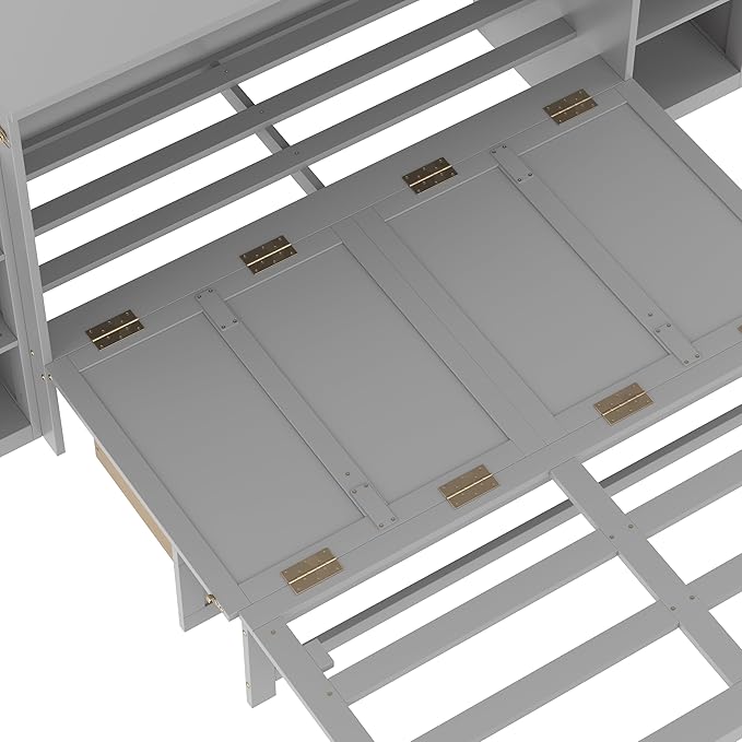Bellemave Full Size Murphy Bed, Cabinet Bed with 2 Shelves and Storage Drawers, Farmhouse Murphy Cabinet, Noisy Free, for Guest Bedroom, Living Room, Office, Light Gray