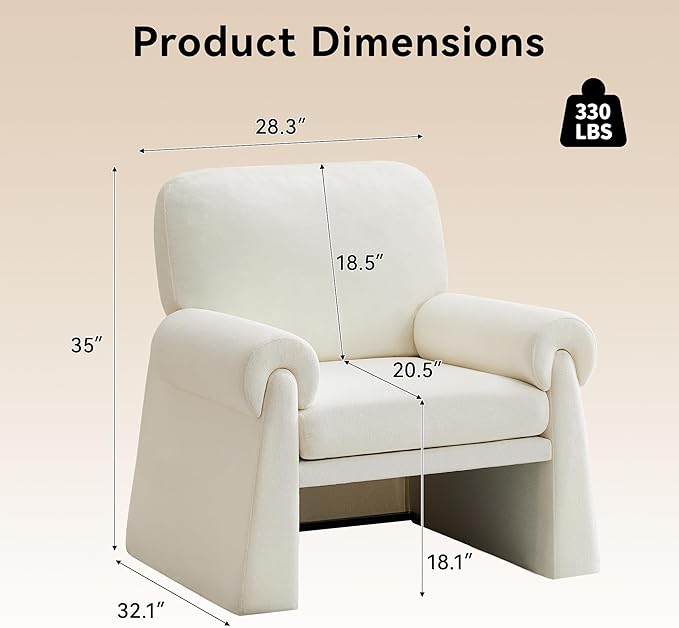 Oversized Accent Chair, Comfy Living Room Chairs, Single Sofa Chair with Thick Cushion and Armrests, Upholstered Arm Chair for Living Room, Modern Armchair, Reading Chair for Bedroom, Beige