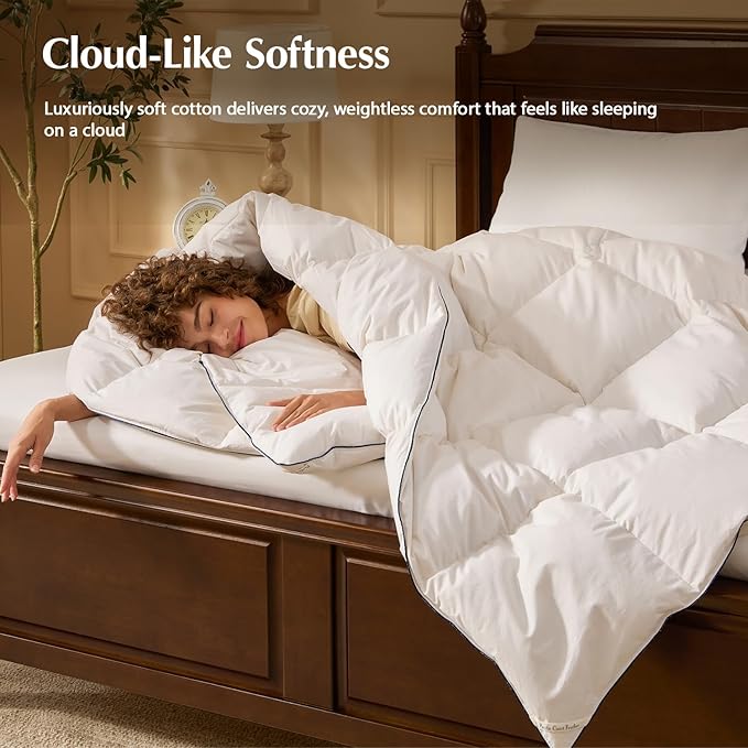 Pacific Coast Goose Feather Down Comforters Twin Size, 100% Cotton Extra Fluffy White Duvet Insert, Soft, Breathable, All Season Hotel Luxury Bedding Comforters, 8 Corner & Center Loops (68"x90")