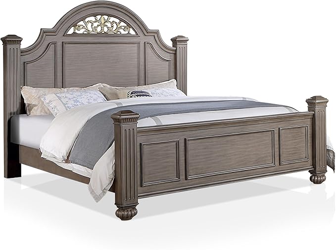 Furniture of America Malierd Traditional Wood 3-Piece Bedroom Set, Panel King-Size Bed and 3-Drawer Nightstand for Bedroom, Gray