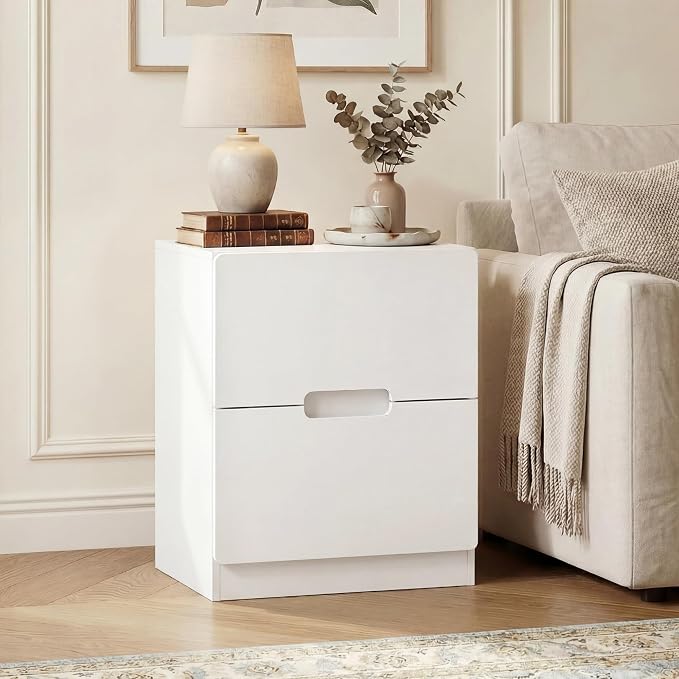 RoyalCraft White Nightstand Set of 2, Night Stand with Drawers, Modern Bedside Table with Handless Design, Wood End Table for Bedroom, Hallway - Image 8
