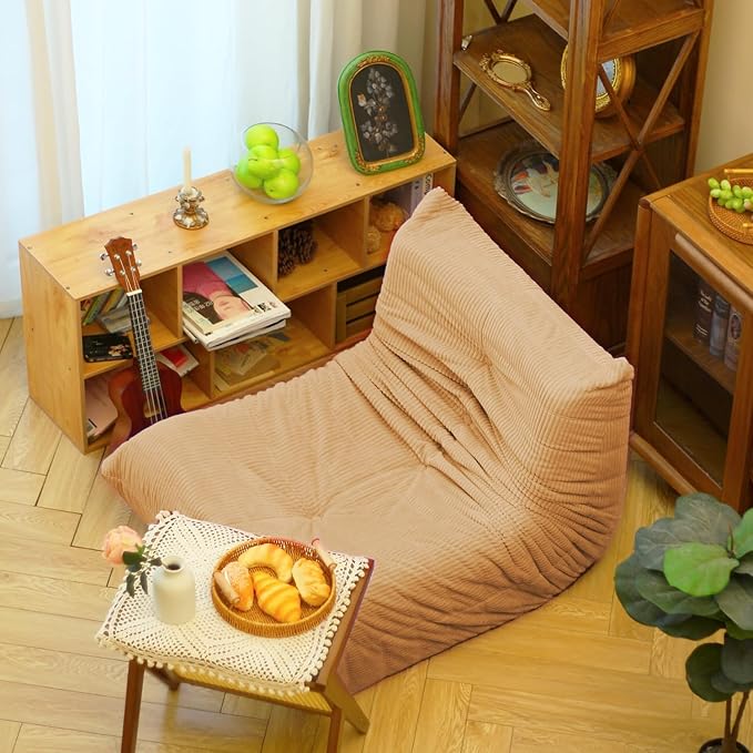 N&V Fireside Floor Sofa- Mid-Century Modern Armless Lounge Chair with Premium Soft Corduroy Fabric, Plush Foam Cushion Accent Chair for Living Room, Bedroom & Office (Khaki)
