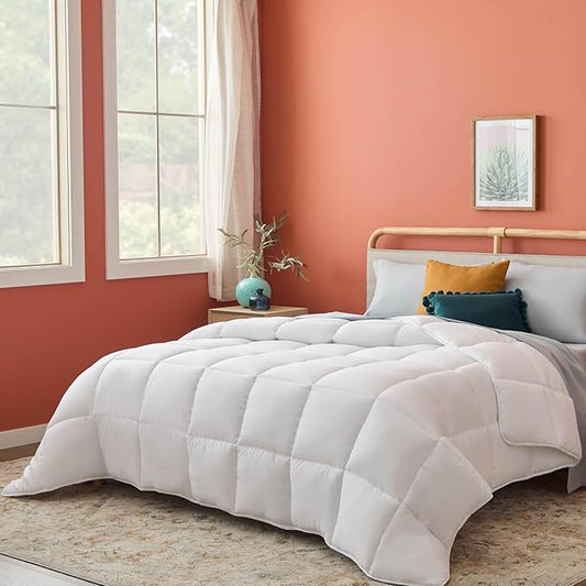 Linenspa White Down Alternative Comforter and Duvet Insert, for Twin Size Bed – All-Season Comforter with Box Stitch and 8 Duvet Loops – Bedding for Kids, Teens, and Adults
