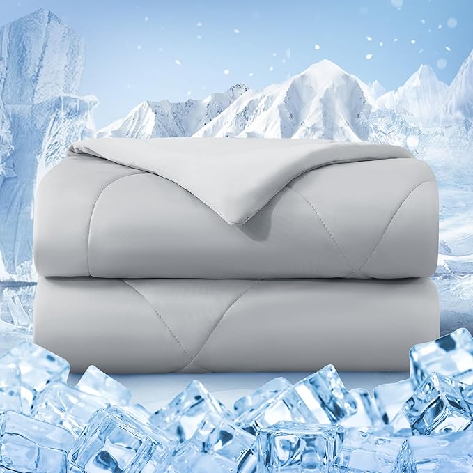 Cooling Comforter King Size, Double-Sided Cold Tech Fabric Quilted Bed Comforters Cooling Blanket for Hot Sleepers, Breathable Lightweight Summer Bedding, All-Season Ice Blanket, Light Gray