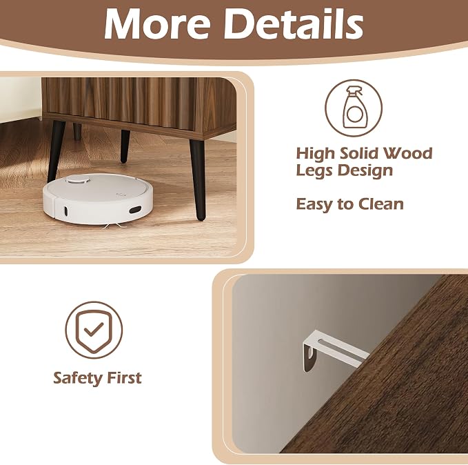 JOMEED Solid Wood Nightstand with 2 Fluted Drawers & Adjustable Shelf, Multi-Use Bedside Table, End Table for Bedroom, 15.74" D x 17.71" W x 21.65" H, Walnut - Image 4