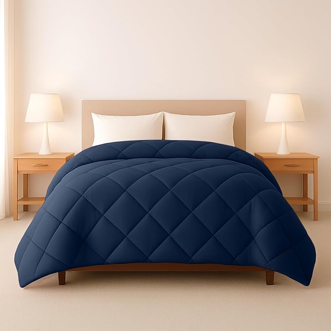 LUX Décor Lightweight Comforter Twin Size - Soft Breathable Down Alternative Diamond Stitched, All Season Navy Comforter with Double Stitched Piping, Oeko-TEX