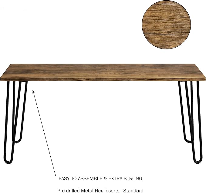 Lavish Home Small Space Coffee Table with Hairpin Legs – Minimalist Industrial Living Room Table with Woodgrain-Look Top and Steel Legs (Brown)