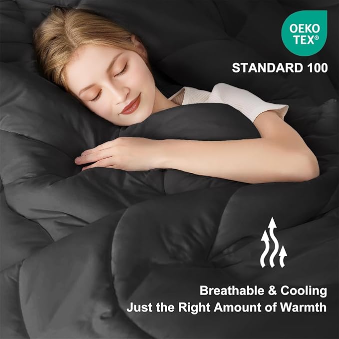 MEELUS Lightweight Comforter Cooling Black, All Season Duvet Insert Breathable California King Summer Bedding, Soft Microfiber Cool Down Alternative Quilt with Corner Tabs, 104 * 96 inch