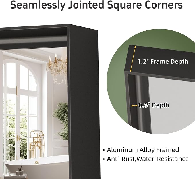 36”x 30” Black Bathroom Mirrors for Over Sink,Metal Framed Rectangle Mirrors, Tempered Glass, Black Wall Decor Mirror for Living Room Farmhouse Bedroom Entryway, (Horizontal/Vertical) - Image 3