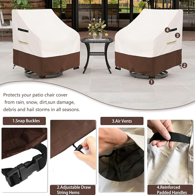 Patio Chair Covers Waterproof Patio Furniture Covers,30W x 34 D x 38.5 H Inches Outdoor Swivel Chair Cover 2 Pack -Beige - Image 5
