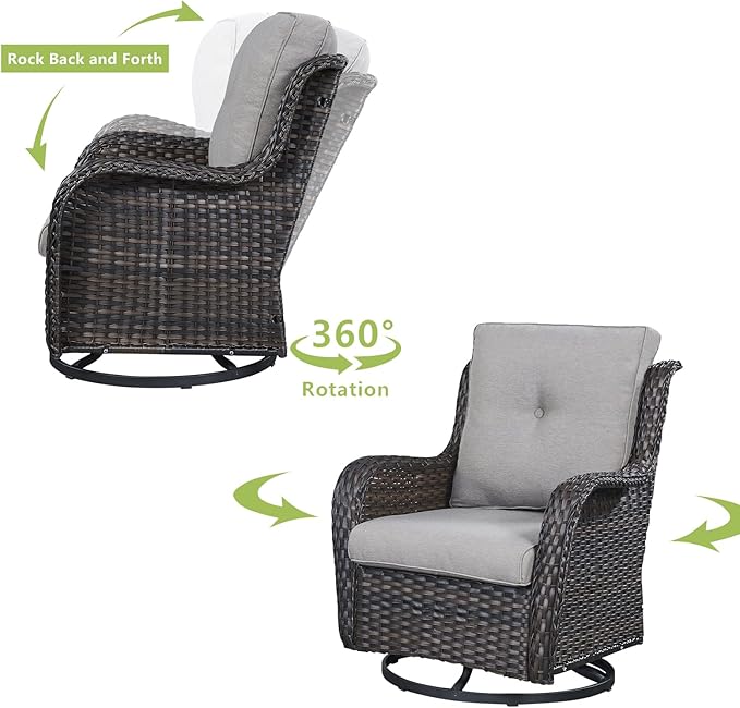 HUMMUH Patio Furniture 5 Pieces Outdoor Furniture Set Wicker Outdoor Sectional Couch with Patio Swivel Rocking Chairs,Ottomans for Patio