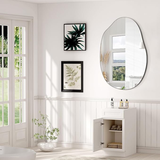 Bathroom Wall Mirror Wood Framed Modern Decorative Irregular Asymmetrical Mirrors for Bedroom Living Room Entryway Dressing Table Wall Decoration Room Decor 26" L x 18" W - Image 4