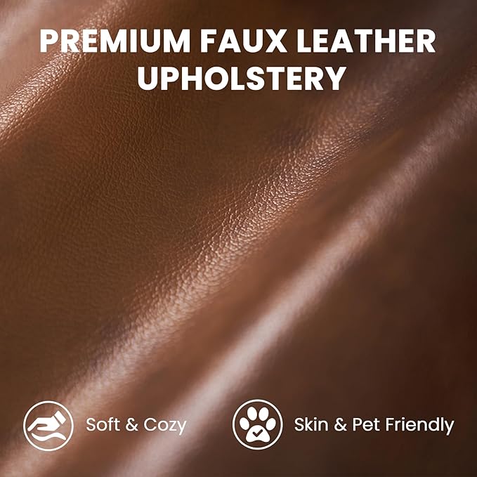Vesgantti 100" L Shaped PU Faux Leather Sofa with Movable Ottoman, 3 Seater Leather Sectional Couch with Side Pocket, Comfy Modern Modular Couch for Living Room, Apartment, Cocoa