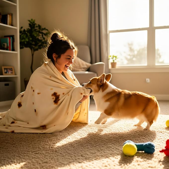 LetsFunny Burrito Tortilla Throw Blanket, Giant Funny Realistic Food Blanket, 71in 2.0 Double Sided Taco Tortilla Wrap Blanket, Funny for Adults Teens Boys, Soft Flannel Round Throw