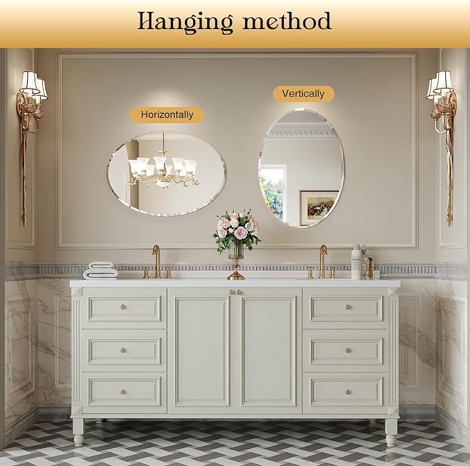 Frameless Oval Bathroom Wall Mirror, 20"x28" Wall Mirror with 15mm Beveled Edge, Tempered Glass, Farmhouse Small Mirror for Over Sink, Bedroom, Entryway (Horizontal or Vertical) - Image 4