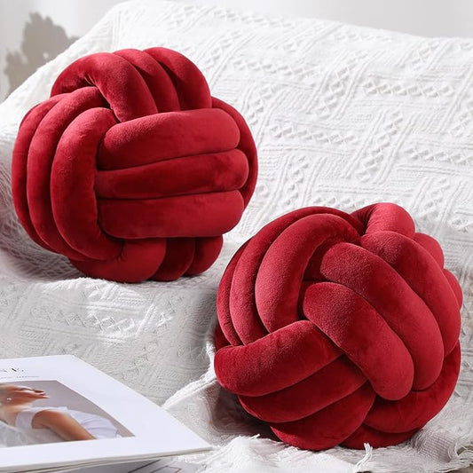 Namalu 2 Pcs Soft Knot Pillow Ball, Decorative Round Throw, Soft Knotted Plush Pillows, Handmade Stuffed Ball Pillows Cushion for Bedroom Sofa Couch Home Decor(7.87 Inches,Wine Red)