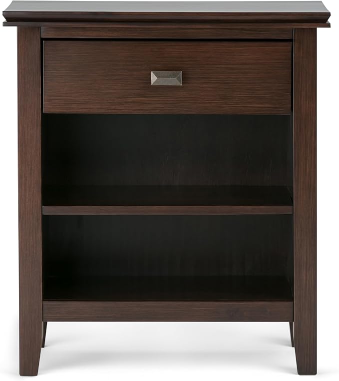 SIMPLIHOME Artisan Bedside Table - 24 inch Wide Solid Wood Nightstand Table in Russet Brown, Transitional Bedroom Side or End Table with 1 Drawer and Open Shelf Storage - Image 5