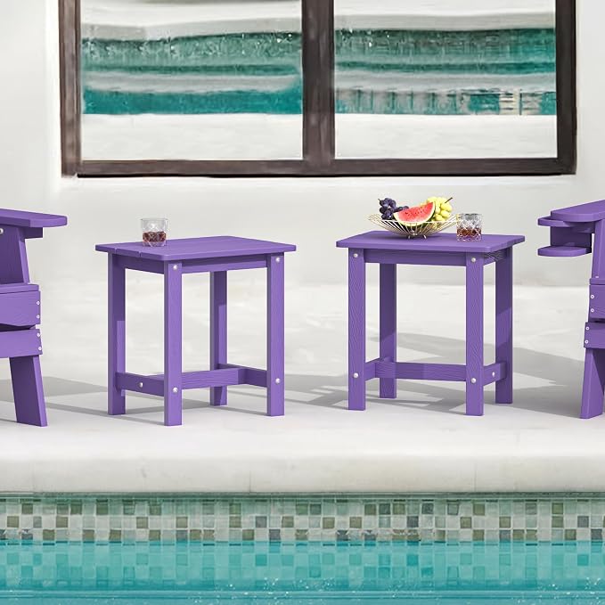 LUE BONA Outdoor Side Table Set of 2, HDPS Small Outdoor Table, Adirondack Side Table, Outside End Table for Patio, Porch, Deck, Pool, Weather Resistant/Easy Maintenance, Purple - Image 2
