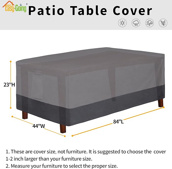 Easy-Going 600D Heavy Duty Rectangular Table Cover UV Resistant and Waterproof Outdoor Lawn Patio Furniture Cover (84" Lx44 Wx23 H, Gray/Dark Gray) - Image 2