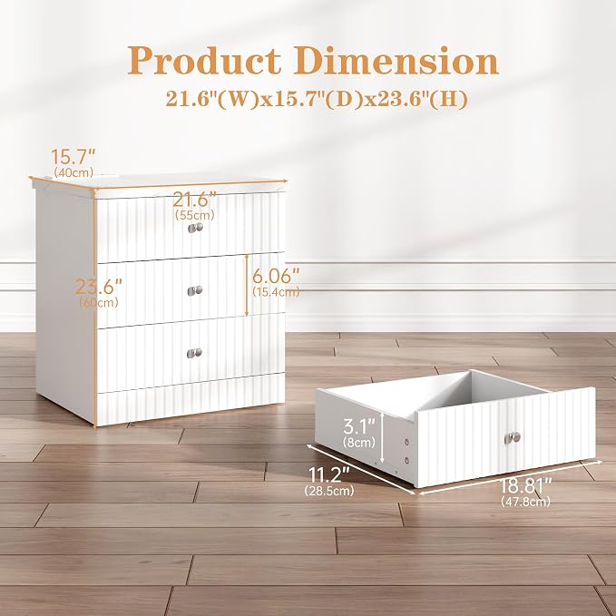 AWQM Nightstand Set of 2, Night Stand with Charger Station and 3 Drawers, End Table for Bedroom, Modern Nightstands with Storage, Suitable for Bedrooms, White - Image 2