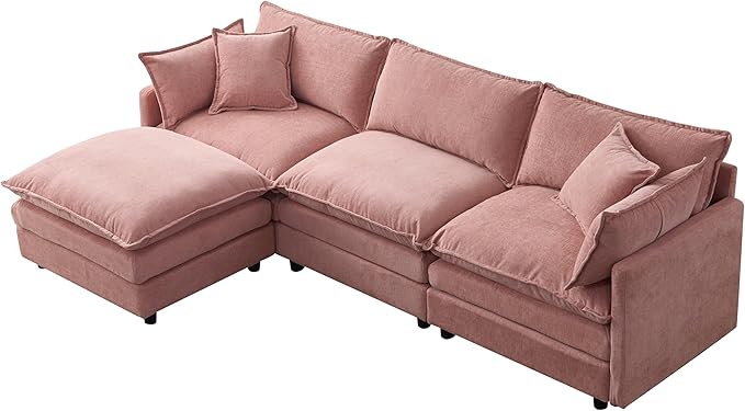 105" Oversized Modular Cloud Sectional Sofa Free Convertible L-Shaped Corner Sectional with Movable Ottoman, Chenille Upholstered Multiple Cushions Cloud Sofa Couches | Easy to Assemble