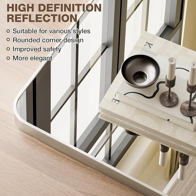 20x30 Inch Bathroom Mirrors for Over Sink, Brushed Nickel Rectangle Mirror for Bathroom or Entryway, Wall Mounted Vanity Mirror with Aluminum Alloy Frame&Tempered Glass, Hangs Horizontally/Vertically - Image 3