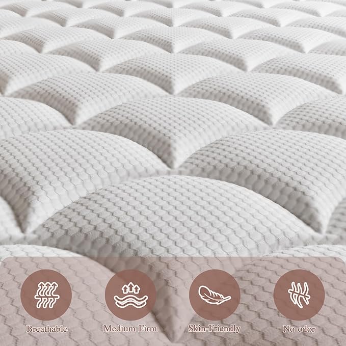 Gsleepee Queen Mattress, 12 Inch Queen Size Mattresses in a Box, Hybrid with Gel Memory Foam and Pocketed Springs for Motion Isolation & Enhanced Support, Medium Firm, CertiPUR-US Certified