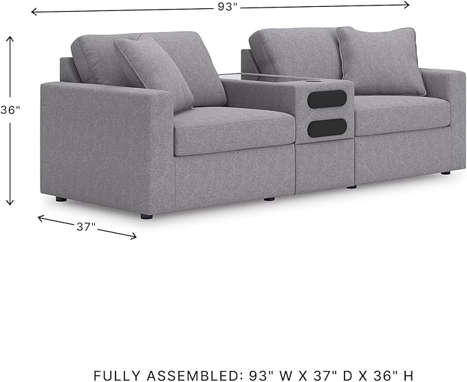 Signature Design by Ashley Modmax Casual Modular Stain Resistant 3-Piece Sectional with Audio Console, Drawer Storage, USB Ports and 2 Accent Pillows, Gray