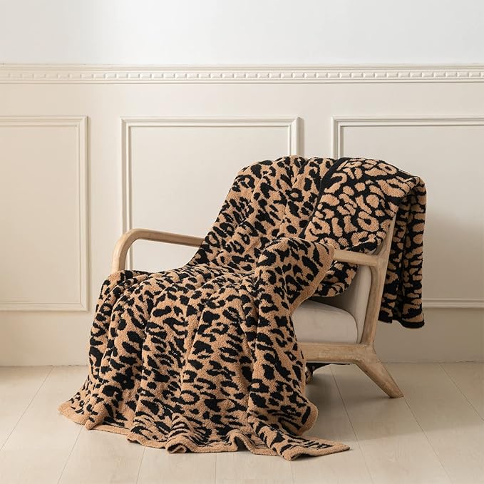MH MYLUNE HOME Micro Plush Microfiber Polyester Blanket (71x78 inch, Brown) Ultra Soft & Warm Reversible Leopard Pattern Blanket for Sofa Couch Bed, Extra Large