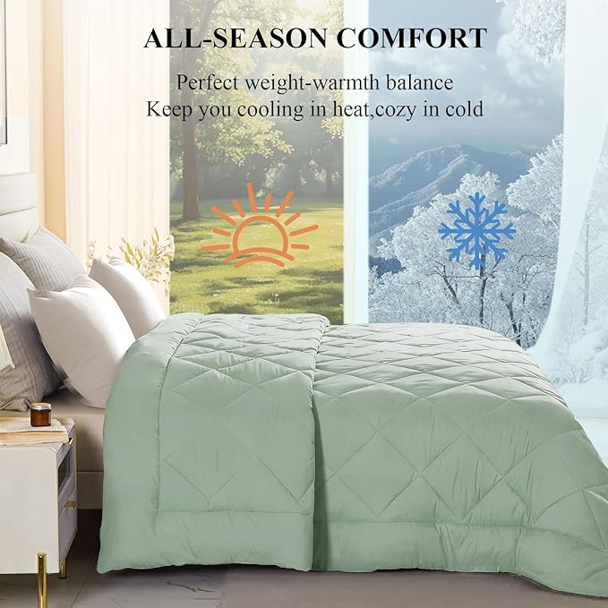 120x128 Oversized King Comforter, Extra Large King Size Comforter Oversized, All Season Soft Lightweight Quilt Down Alternative Duvet Insert with 8 Corner Tabs(120x128, Sage Green)