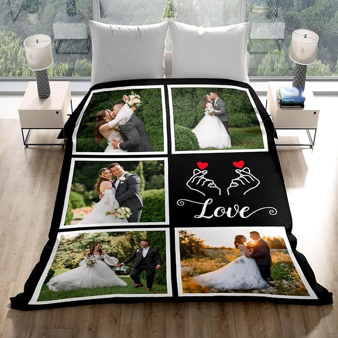 Personalized Couple Gifts for Boyfriends Girlfriends, Custom Blankets with Photos, Personalized Blanket with Photos & Text, Personalized Photo Blankets, Personalized Gifts for Valentines, Anniversary