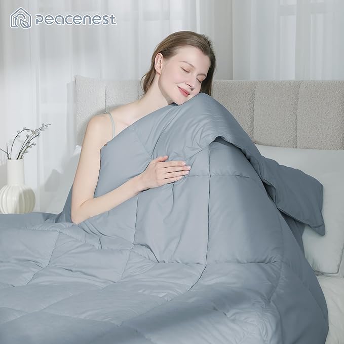 Peace nest King Size Goose Feather Fiber and Down Comforter Fluffy Duvet Insert All Season Hotel Luxury Bedding Comforters Soft Medium Warmth 88x104 Inches Light Grey