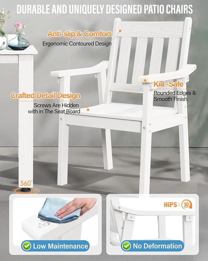 YEFU Outdoor Patio Dining Sets: All Weather 12 Piece Dining Table Set for 10 with Umbrella Hole & Aluminum Frame - Outdoor Furniture 2 Table and 10 Chairs for Outside Backyard/Porch/Deck White - Image 6