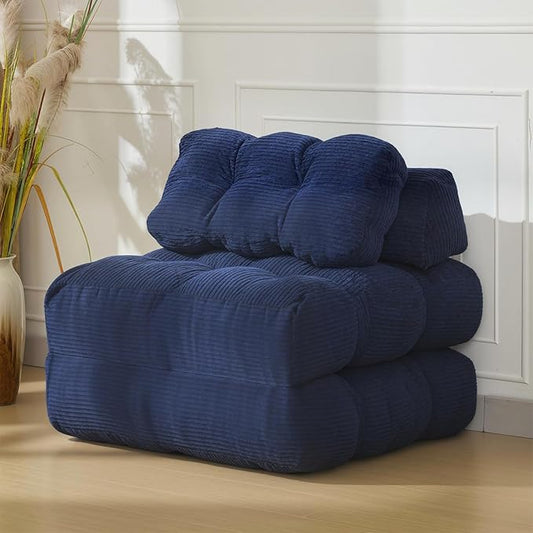 Garvee Folding Sofa Bed, Convertible Sleeper Chair with Pillow Foldable Mattress with Back Support, Boneless Fold Out Chair Bed Comfy Floor Sofa Lounge for Living Room, Bedroom, Navy Blue, Single