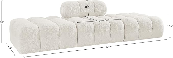 Meridian Furniture 611Cream-S102C Ames Collection Modern | Contemporary Modular Sectional with Rich Cream Boucle Fabric, Modular to Create Infinite Configurations, 102" W x 34" D x 28" H, Cream