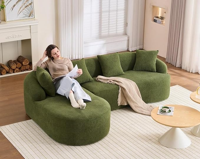 KEIKI L-Shaped Chenille Modular Sectional Couches with Chaise Lounge & 4 Pillows, 3 Seater Oversized Upholstered Luxury Plush Cloud Sofa for Living Room Apartment, Full Sponge Compression
