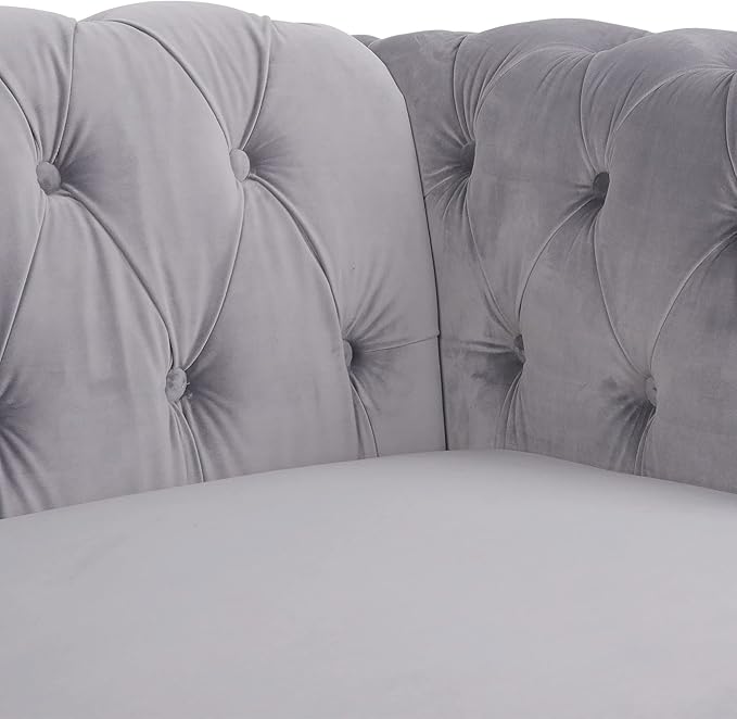 LEVNARY Three-Seat Velvet Sofa, Large Sofa Classic Tufted Chesterfield Settee Modern 3 Seater Couch Furniture with Tufted Back for Living Room, Dark Grey