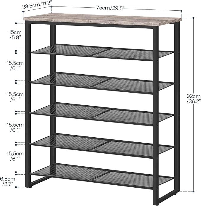 HOOBRO Shoe Rack, 6-Tier Shoe Organizer, for 18-24 Pairs of Shoes, Large Capacity Shoe Storage Shelf, for Entryway, Closet, Hallway, Dorm Room, Industrial, Greige and Black BG67XJ01G1 - Image 3