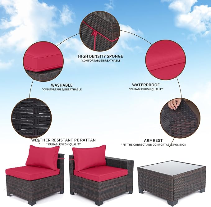 CHABATREE 9 Pieces Outdoor Patio Furniture Sets,Rattan Conversation Sectional Set,Manual Weaving Wicker Patio Sofa with Tea Table