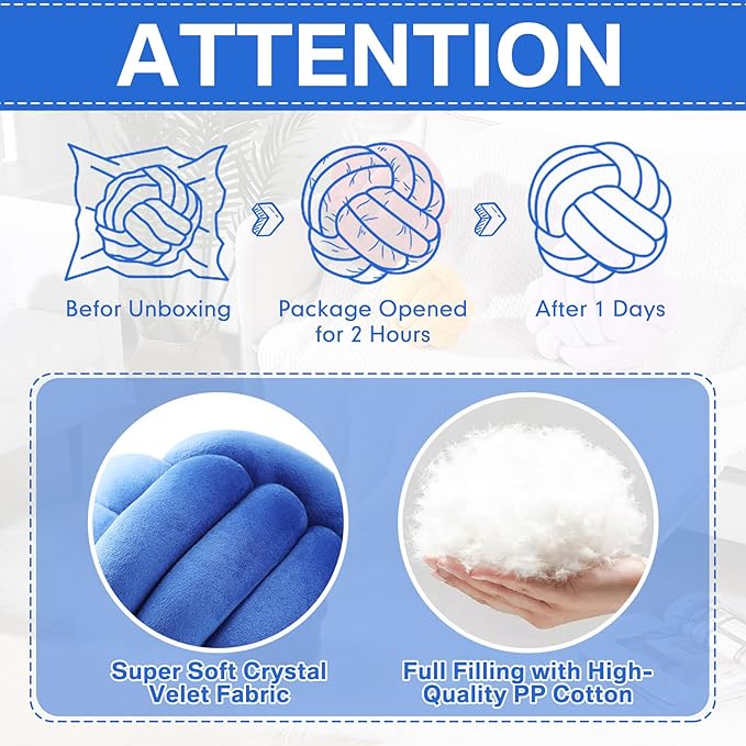 Namalu 2 Pcs Soft Knot Pillow Ball, Decorative Round Throw, Soft Knotted Plush Pillows, Handmade Stuffed Ball Pillows Cushion for Bedroom Sofa Couch Home Decor(7.87 Inches,Deep Blue)
