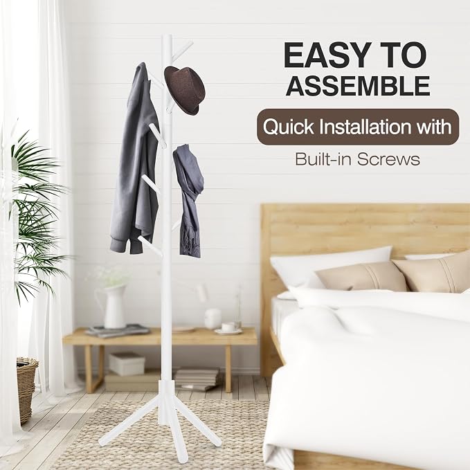WANGMUXIA Coat Rack, Freestanding Coat Rack with 8 Hooks and 3 Adjustable Size Tree Coat Racks for Bedroom, Hallway, Entrance, Office, for Hats, Coats, Scarves, Handbags - Image 4