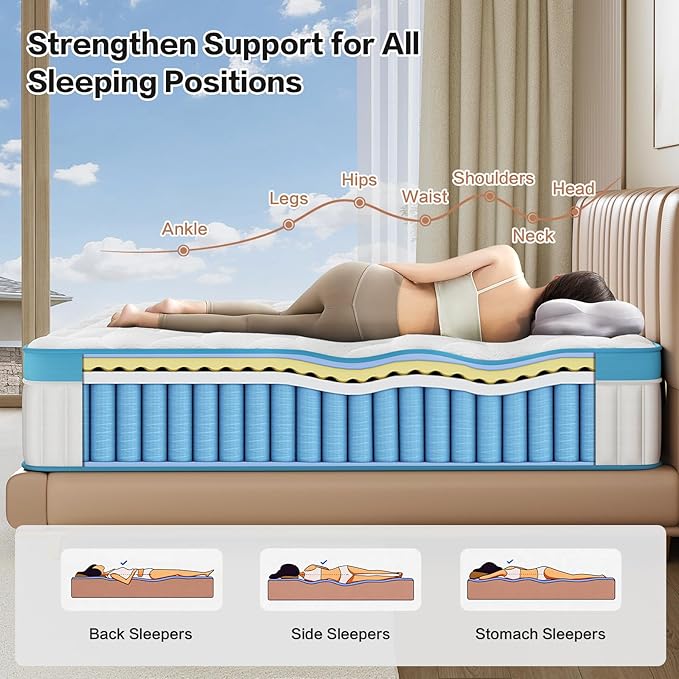 12 Inch King Size Mattress, Medium Firm Memory Foam with Zoned Pocket Coils Support and Motion Isolation Design, Fiberglass Free, CertiPUR-US Certified Safe Materials, King Mattress in a Box