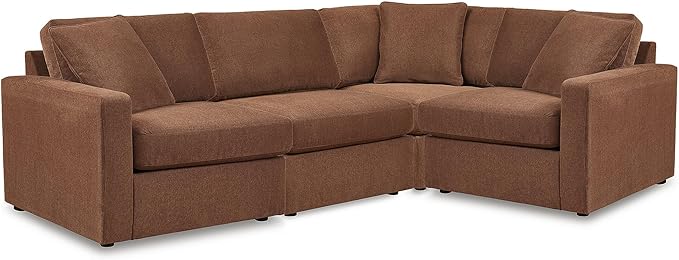 Signature Design by Ashley Modmax Stain Resistant Urban Modular L-Shaped 4-Piece Sectional with Reversible Cushions, Removable Covers and 3 Accent Pillows, Orange