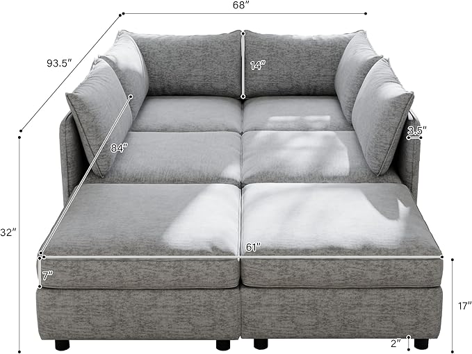 Oversized Modular Storage Sectional Sofa Customizable Seating Group Sofa&Couch Convertible Sleeper Sofabed with Movable Ottomans and Seat, U-Shaped Chenille Upholstered Sofa Couch for Living Room