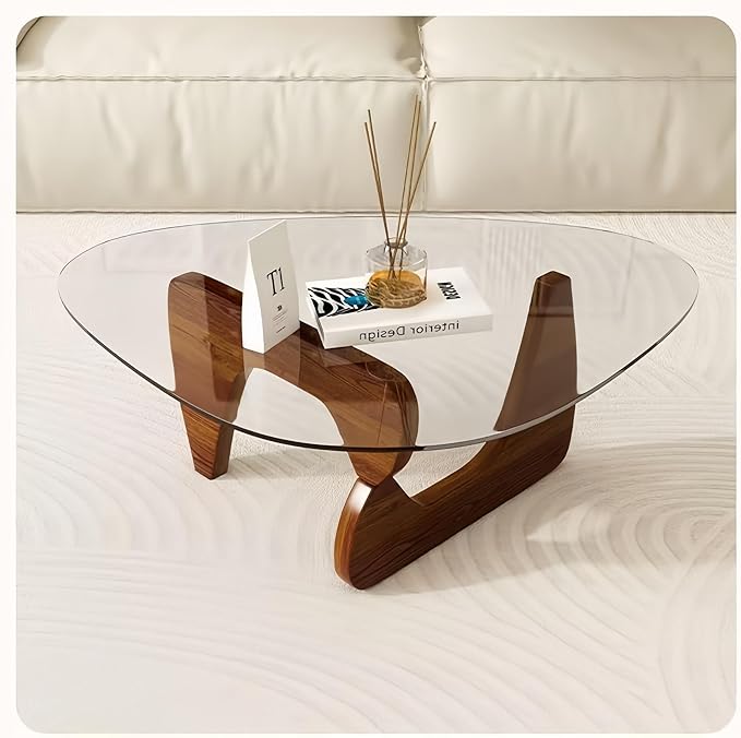 Modern Glass Coffee Table for Living Room, Small mid Century Coffee Table, Stylish Coffee Tables Suitable for Bedroom Living Room Reception Office Tables (Walnut, Medium)