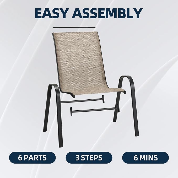 HOMREST Patio Chairs Set of 4,Outdoor Dining Chairs with Armrests,Backyard Stackable Chairs with Breathable Fabric & Metal Frame for All Weather,Brown - Image 7