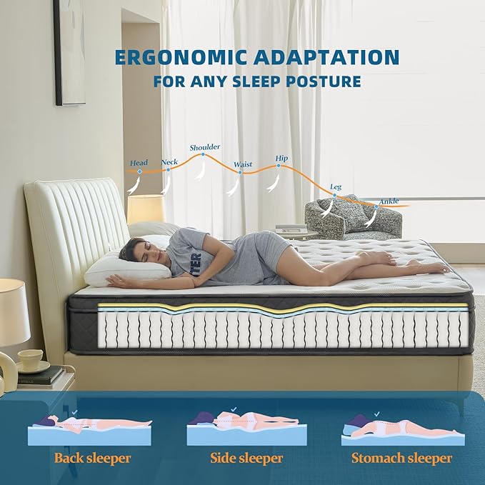 Queen Mattress 12 Inch Queen Size Mattresses in a Box Memory Foam Hybrid Bed Mattress for Silent Sleep with Pocket Spring Motion Isolation,Pressure Relief,Fiberglass Free,Medium Firm Feel