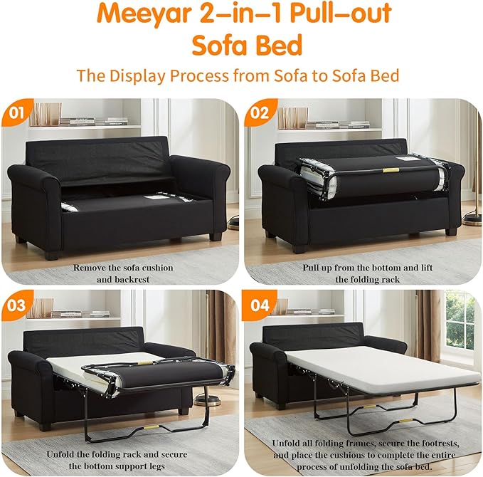 57" Pull Out Sofa Bed with Mattress, Convertible Sofa Bed Loveseat, Twin Sleeper Sofa Couch with Pocketed Coil Seating, Upholstered Fabric Sofa Bed for Small Spaces,Black | sofa bed, futon sofa bed, sofa bed couch, Sleeper Sofa, pull out sofa bed