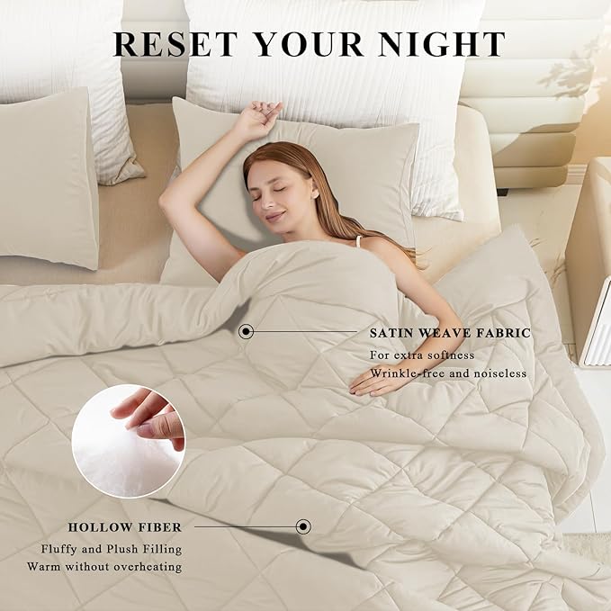 132x120 Alaskan King Comforter, Extra Large King Size Comforter Oversized, All Season Soft Lightweight Quilt Down Alternative Duvet Insert with 8 Corner Tabs(120x132, Beige)