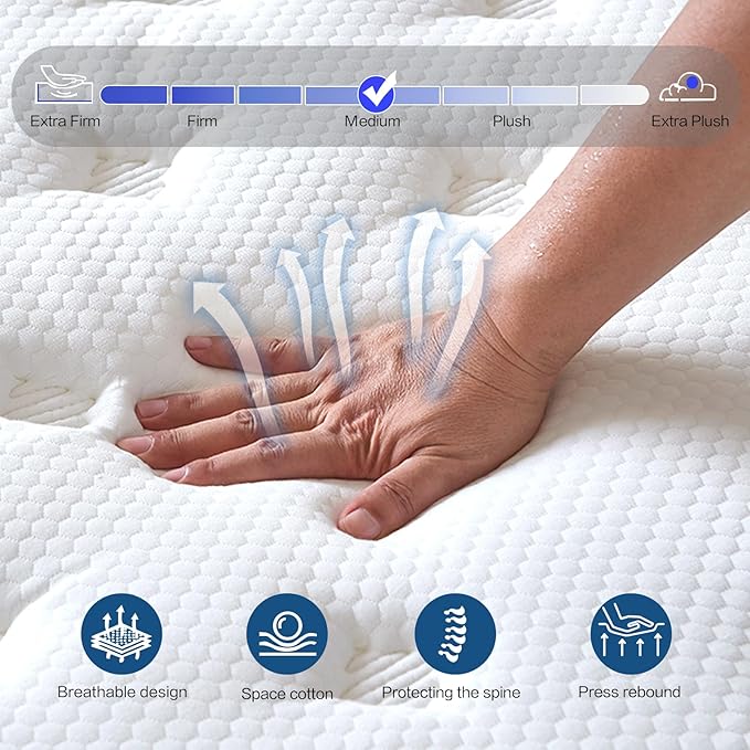 12 inch King Size Mattress,Hibrid Memory Foam Mattress in A Box, Independent Pocketed Spring for Pressure Relief, Motion Isolation for Deep Sleep,Skin-Friendly and Breathable Cotton